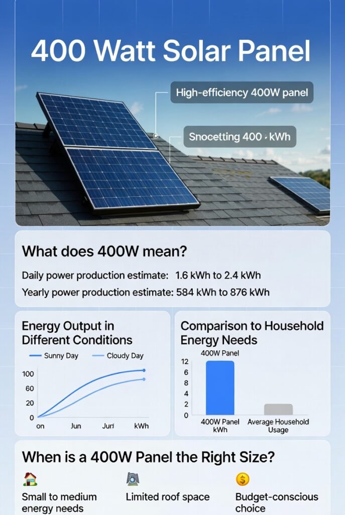 400W solar panel dimensions diagram with Vmp/Voc/Imp callouts